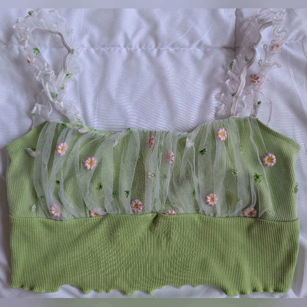 **2 for$10** Shein Green & Floral Crop Top-Size Small
